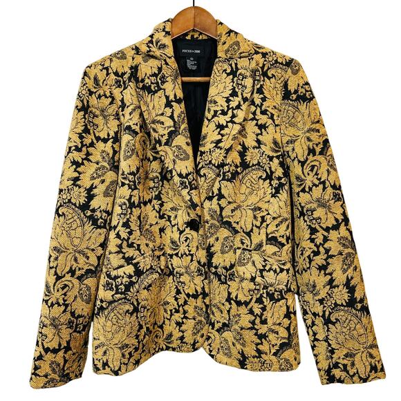 Vintage Focus 2000 Needlepoint Blazer Jacket Single Button Tapestry Coat - 12 - Picture 1 of 5